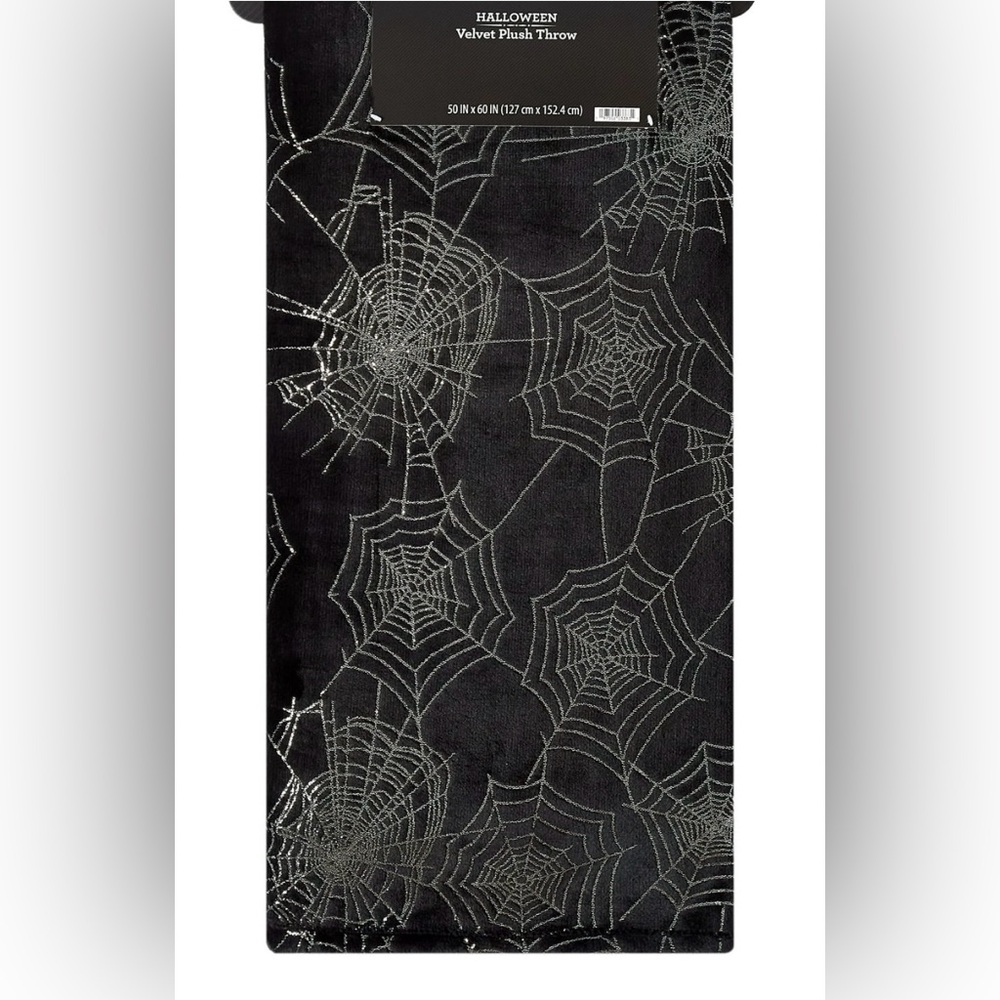 Halloween Velvet Plush Throw With Silver Webs 50”x60” Dazzling Look